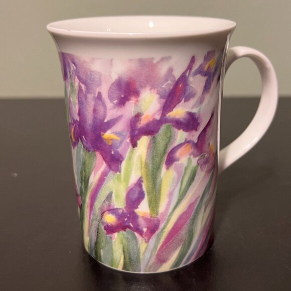 Two Fine Bone China Cups ~ Art by Sue Ellen Wilder ~ Iris ~ Daffodils ~ England - Picture 5 of 8